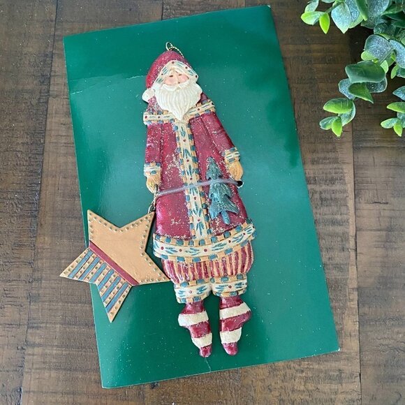 Kurt Adler Ornament Santa World Vintage Plastic Flat Santa With Star - Picture 4 of 4